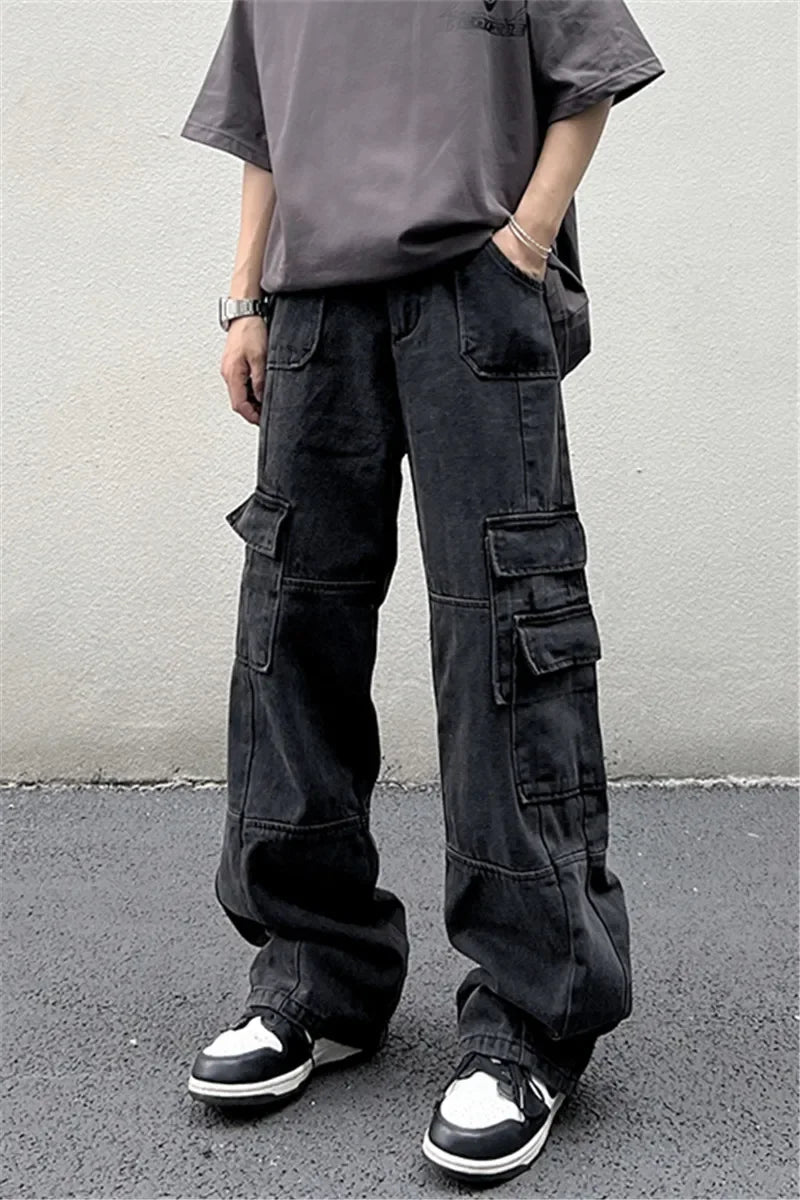 American Retro Multi Pocket Vintage Jeans for Men