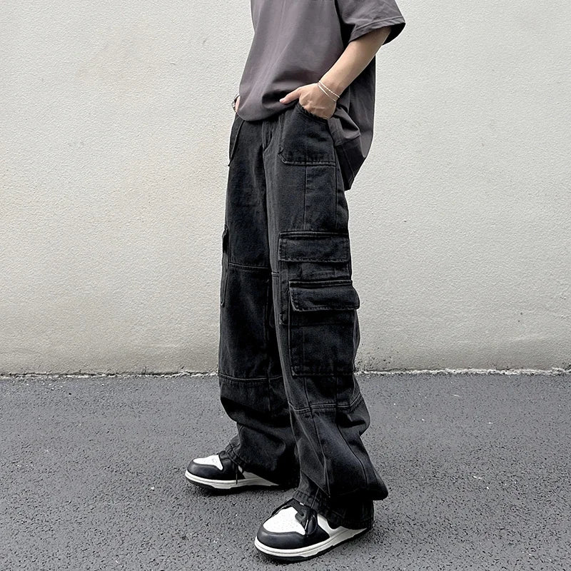 American Retro Multi Pocket Vintage Jeans for Men