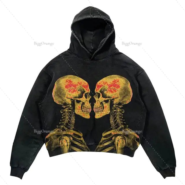 Vintage Oversized Hip Hop Hoodie with Skull Print