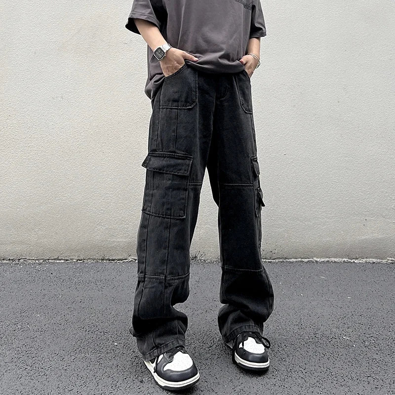 American Retro Multi Pocket Vintage Jeans for Men