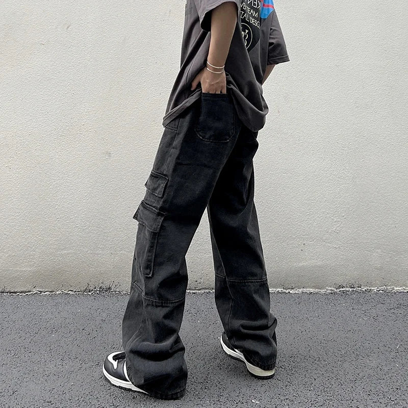 American Retro Multi Pocket Vintage Jeans for Men