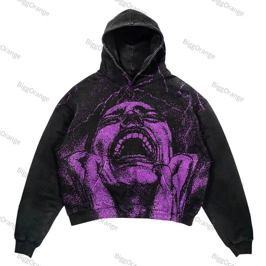 Vintage Oversized Hip Hop Hoodie with Skull Print