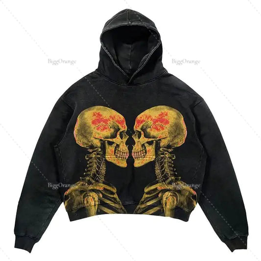 Vintage Oversized Hip Hop Hoodie with Skull Print